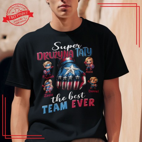 Super drużyna TATY 3 + imiona imiona dzieci/dziecka koszulka dla taty