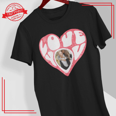 Koszulka LOVE YOU ze zdjęciem w sercu – personalizowana retro