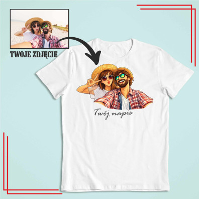 Koszulka z nadrukiem komiks ze zdjęcia – personalizowana z napisem