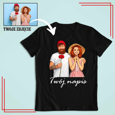 Koszulka z nadrukiem komiks ze zdjęcia – personalizowana z napisem