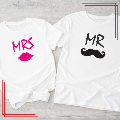 Koszulki dla par MR MRS zestaw 2 sztuki prezent ślubny