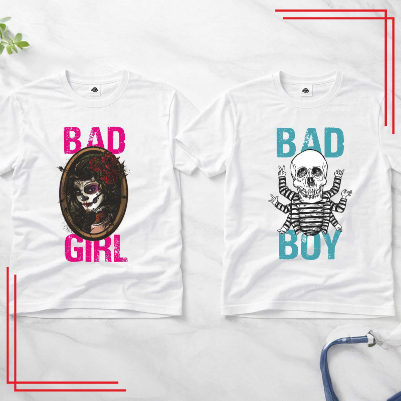 Koszulki dla par Bad Girl Bad Boy komplet 2 sztuki nadruk