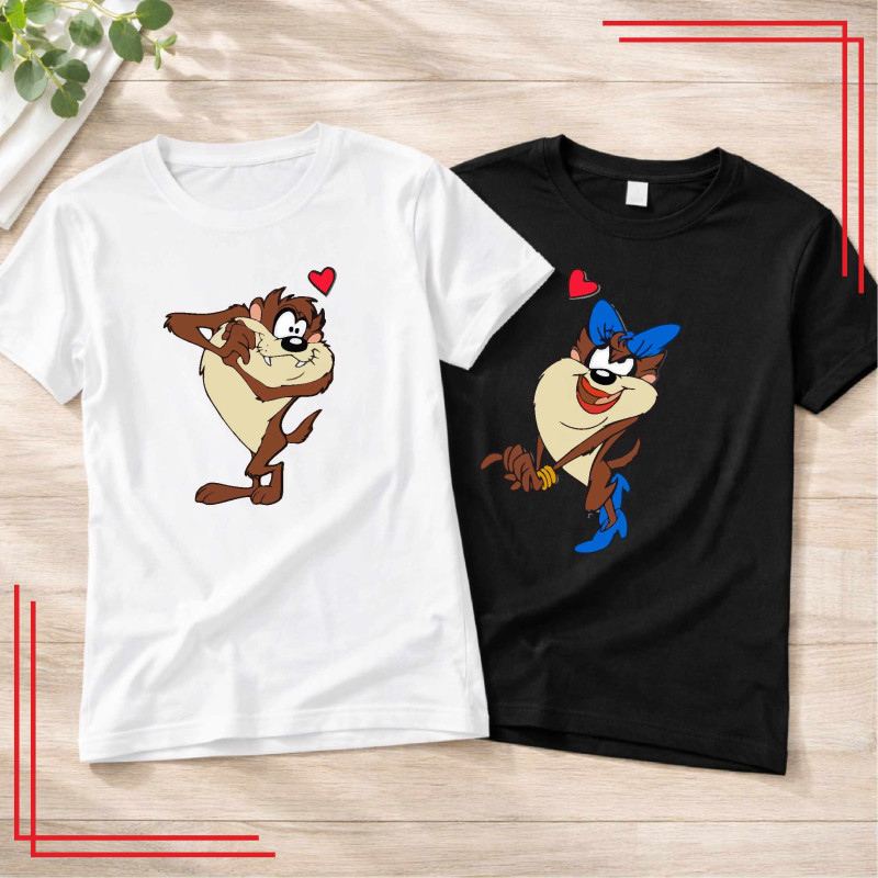 Koszulki dla par zabawne postacie komplet 2 sztuki nadruk