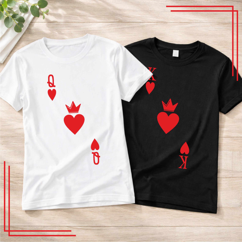 Koszulki dla par king queen of hearts komplet 2 sztuki
