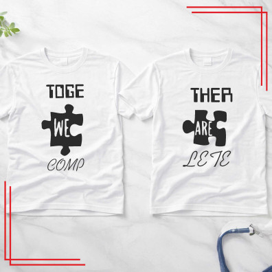 Koszulki dla par puzzle Together We Complete komplet 2 sztuki