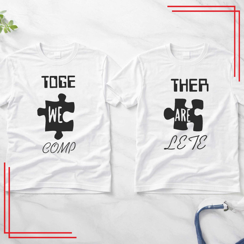 Koszulki dla par puzzle Together We Complete komplet 2 sztuki