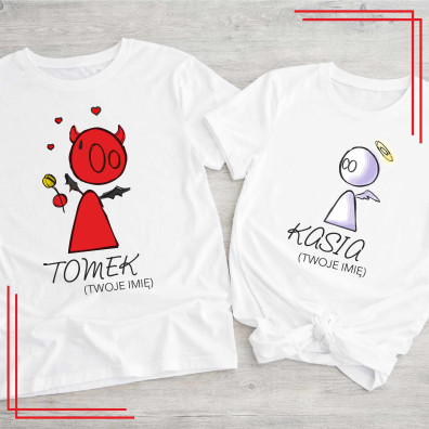 Personalizowane koszulki dla par Diabełek Aniołek z imieniem