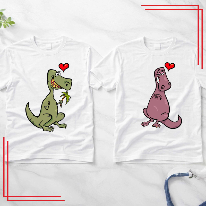 Koszulki dla par Zakochane Dinozaury – zestaw 2 koszulki