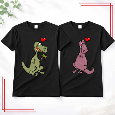 Koszulki dla par Zakochane Dinozaury – zestaw 2 koszulki
