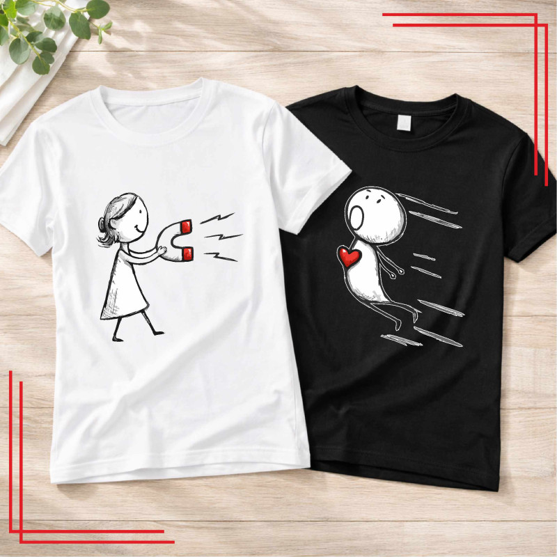 Koszulki dla par magnes serce miłość