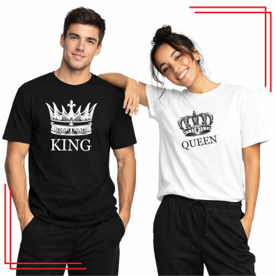 Koszulki dla par King Queen – komplet koszulek z koroną