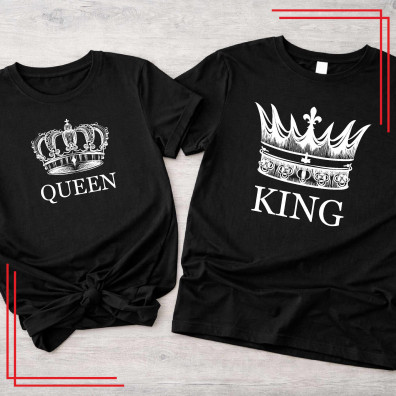Koszulki dla par King Queen – komplet koszulek z koroną