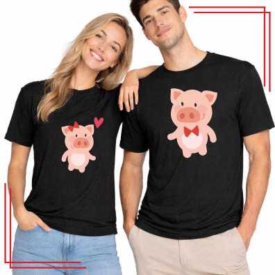 Koszulki dla par świnki – zestaw koszulek z nadrukiem love