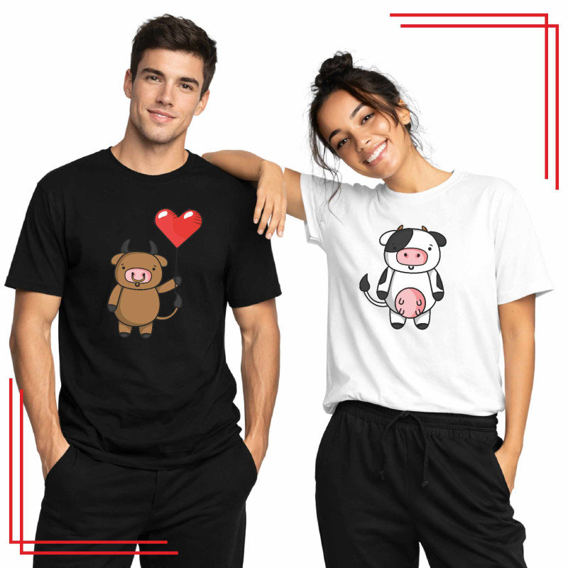 Koszulki dla par krówka i byk – zestaw koszulek z nadrukiem
