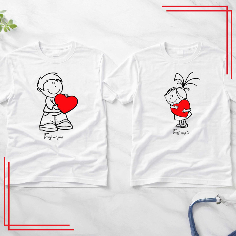 Zakochani koszulki dla par personalizowane serce komplet 2 szt