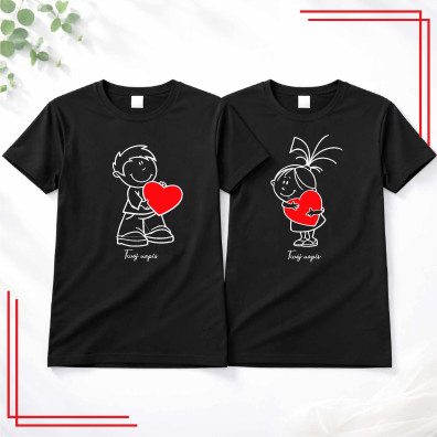 Zakochani koszulki dla par personalizowane serce komplet 2 szt