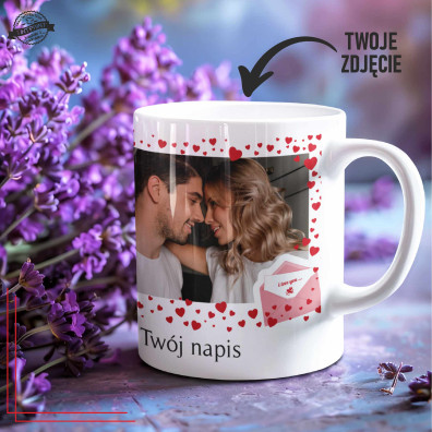 Kubek personalizowany ze zdjęciem i napisem - romantyczny Love