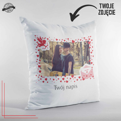 Poduszka ze zdjęciem i własnym napisem 40x40 personalizowana bawełnian