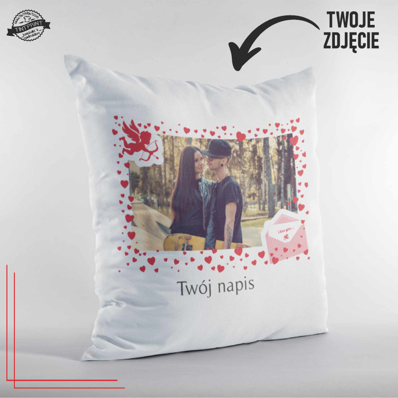 Poduszka ze zdjęciem i własnym napisem 40x40 personalizowana bawełnian
