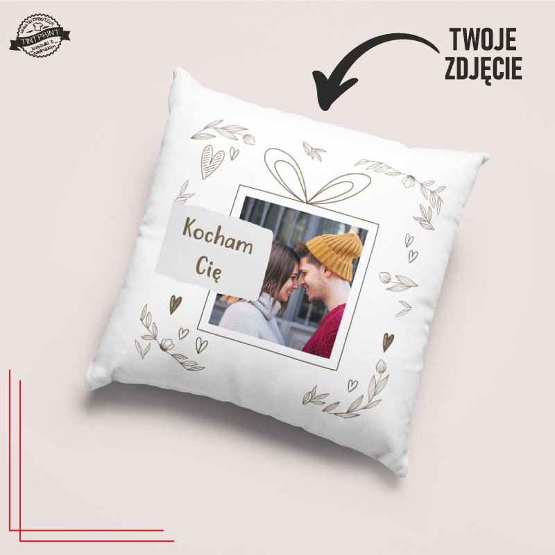 Poduszka ze zdjęciem 40x40 personalizowana bawełniana Kocham Cię