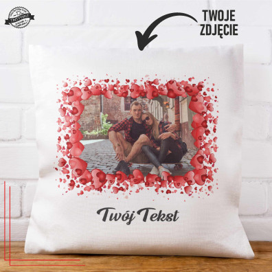 Poduszka ze zdjęciem i napisem 40x40 personalizowana serca