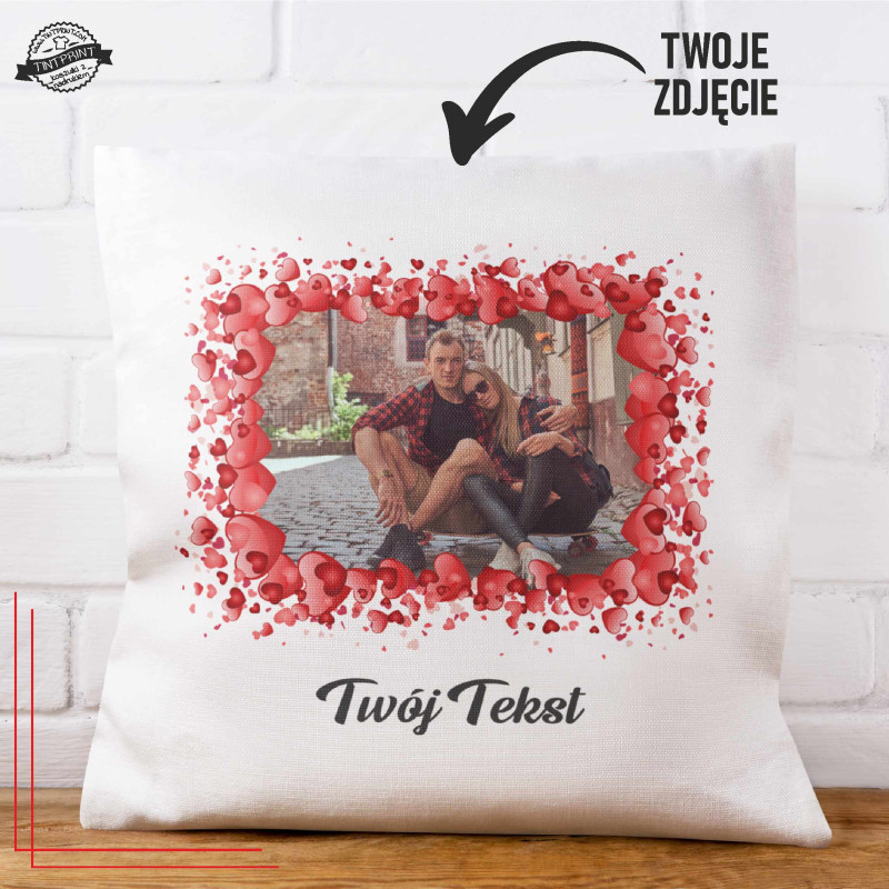Poduszka ze zdjęciem i napisem 40x40 personalizowana serca
