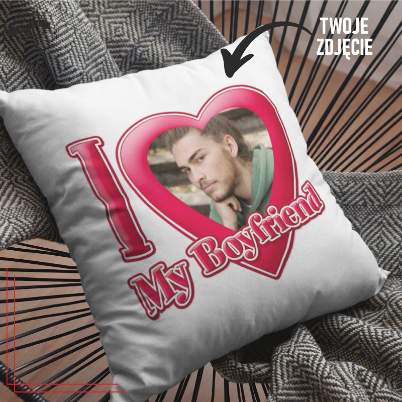 Poduszka personalizowana I Love My Boyfriend ze zdjęciem 40x40