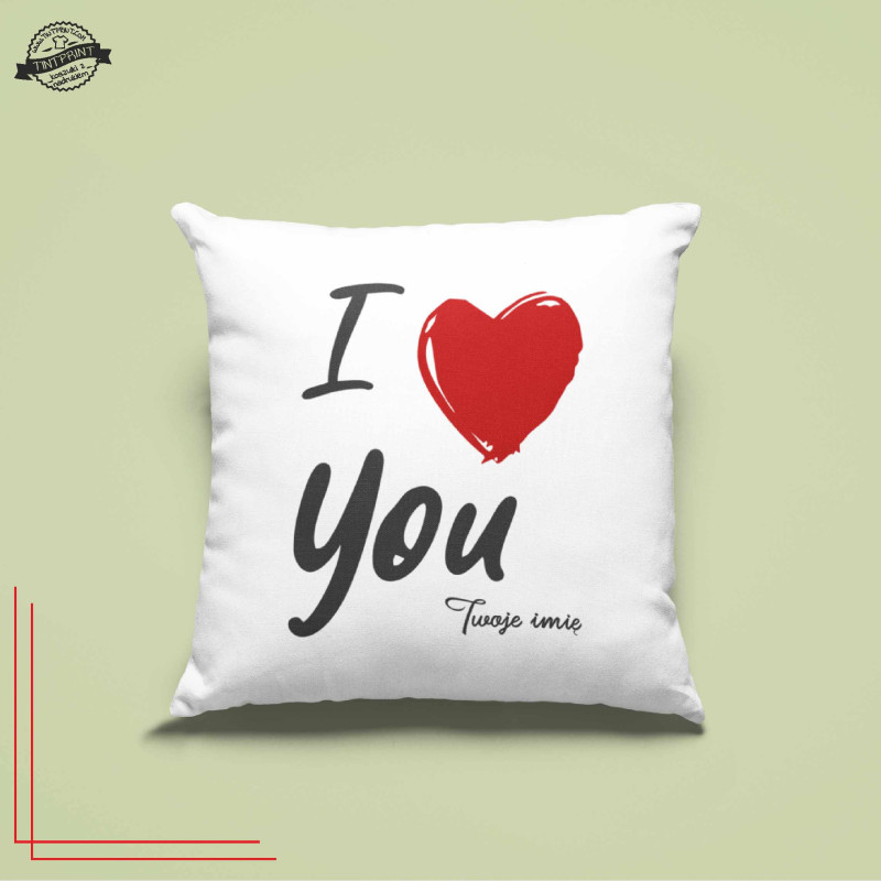 Poduszka personalizowana I Love You z imieniem 40x40 bawełniana